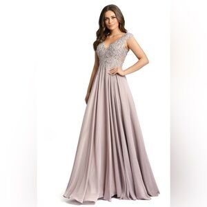 NWT Mac Duggal 20264 Sequin Empire Waist Pleated Vintage Lilic Gown  18